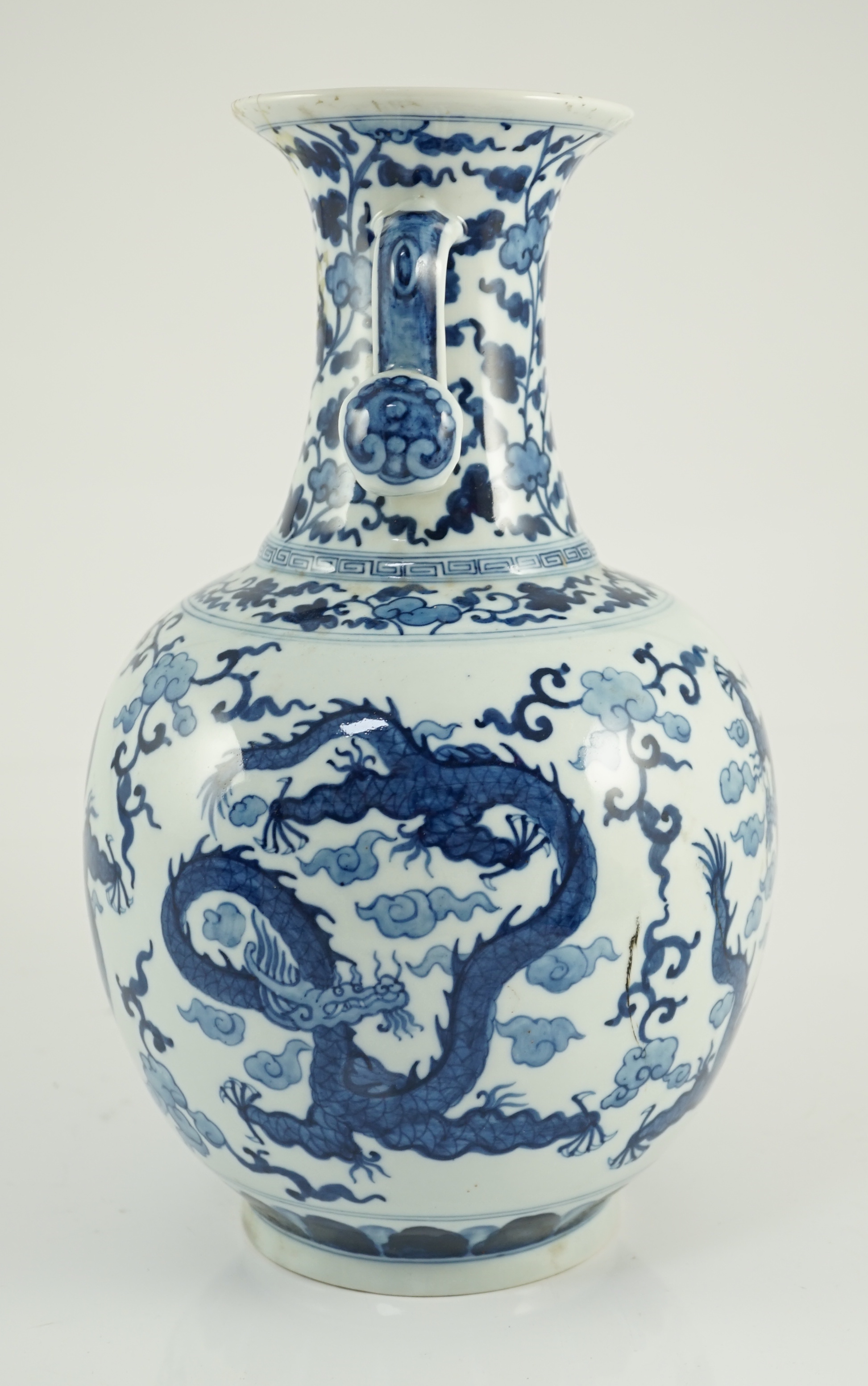 A Chinese blue and white ‘dragon’ vase, Wanli mark but later